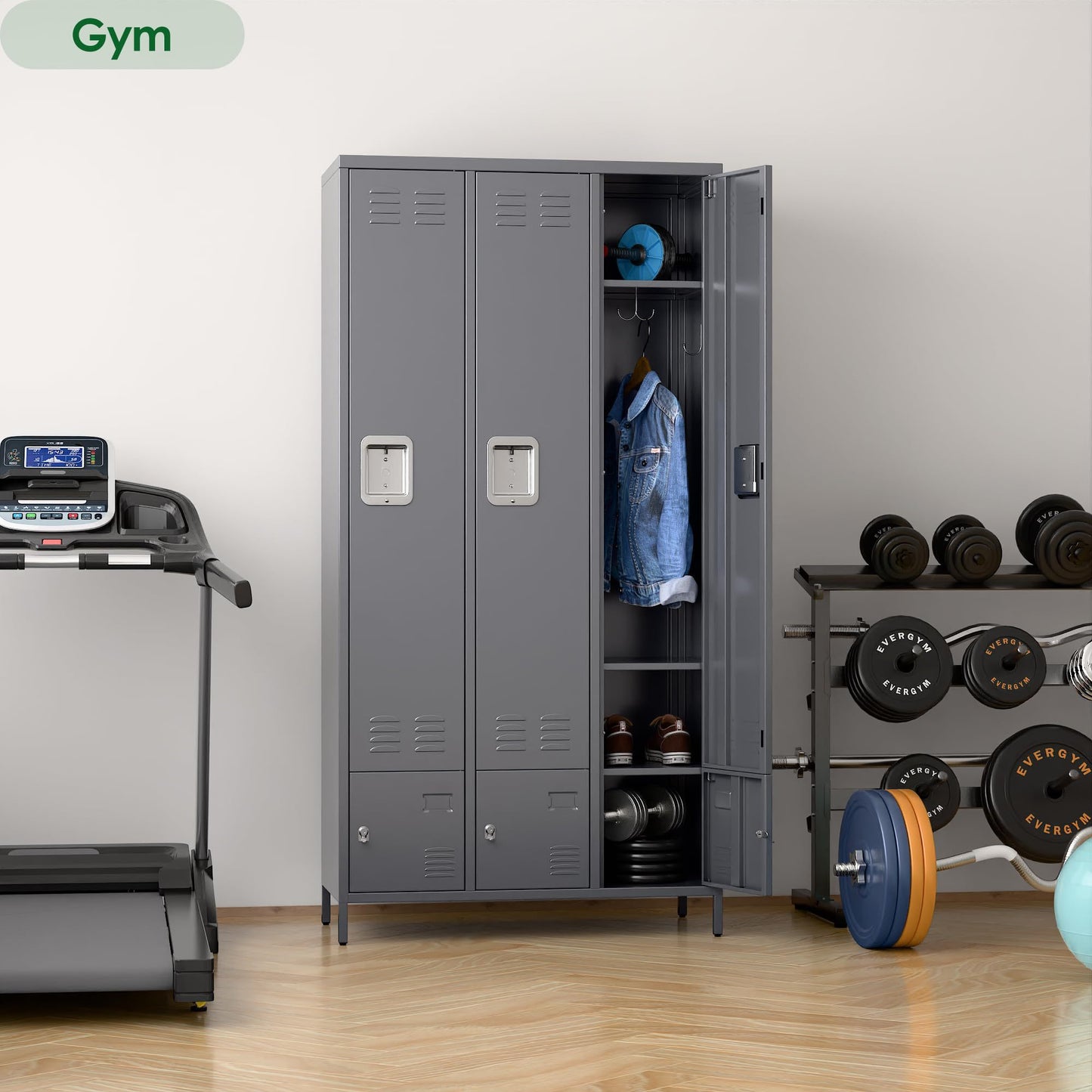 Metal Storage Locker With 3 Big Doors & 3 Small Doors, Lockers For Employees With Hooks For School Garage Office Gym Bedroom,Assembly Required,Dark Grey