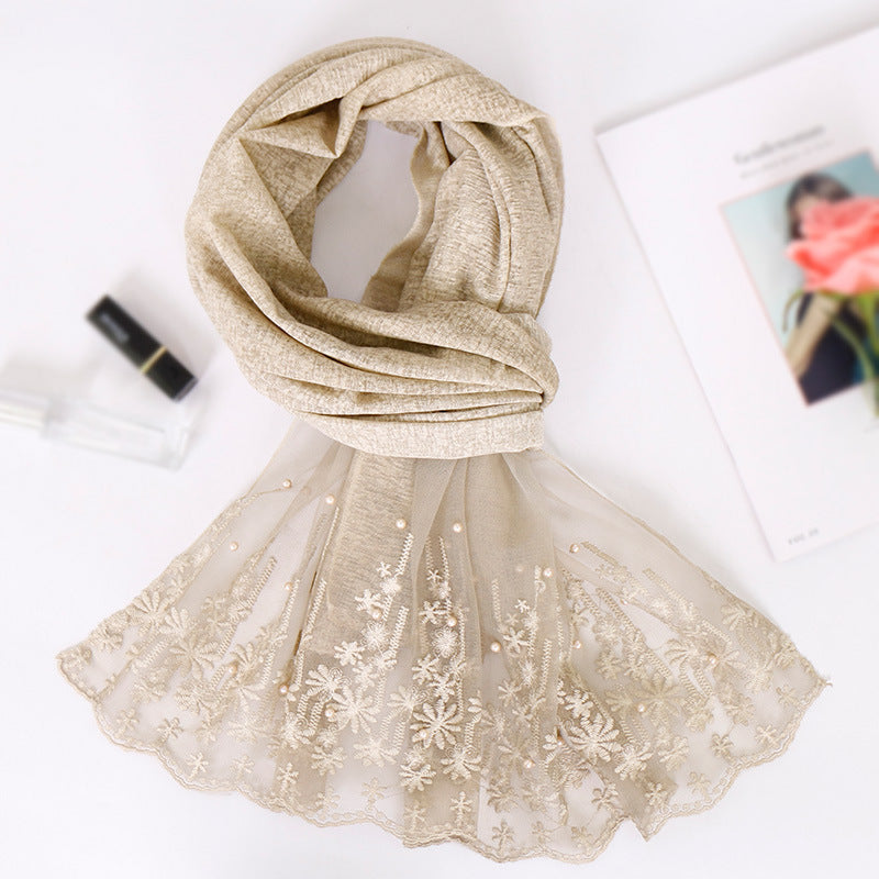 Pearl cotton lace scarf