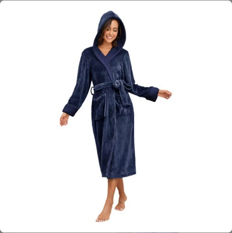 Local Stock Plush Oversize Winter Soft Warm Long Flannel Bathrobe With Hooded Women Thick Night Fleece Bath Robes Dressing