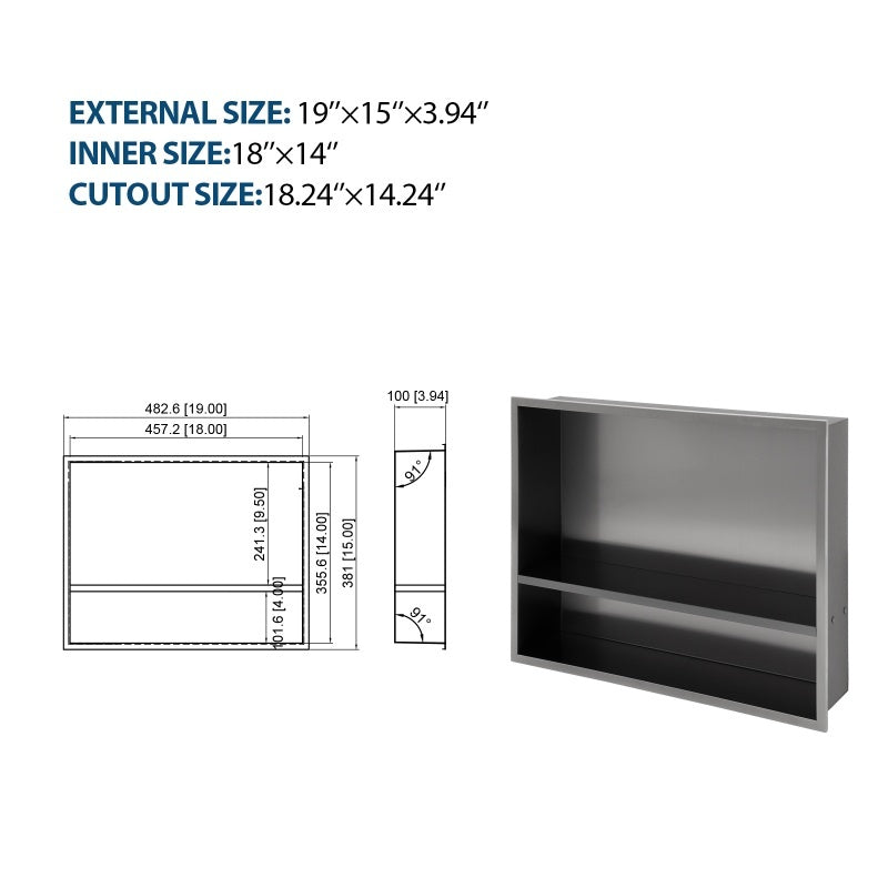 Stainless Steel Shower Niche, Gunmetal Black, Waterproof,  Leak-Free, Rust-Resistant,Easy Installation, Corrosion-Resistant