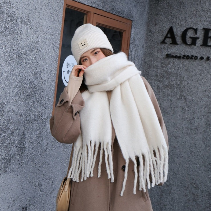 Fashion All-match Solid Color Windproof Padded Shawl