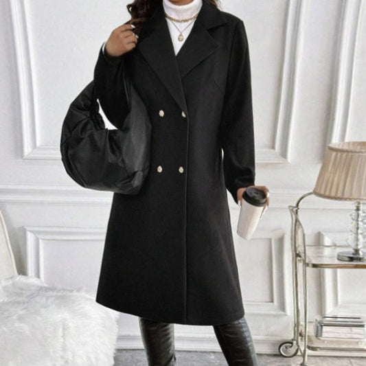 Women's Solid Color Autumn And Winter Simple Long Sleeved Lapel Jacket Knitted Fashionable Coat