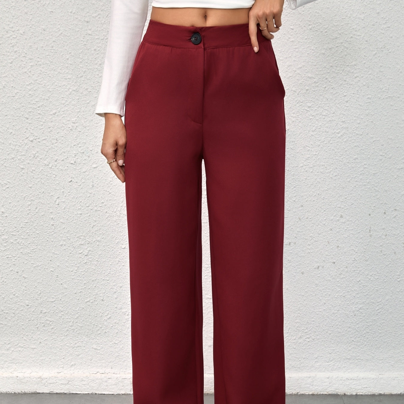 Women's Solid Color Button Free Wide Leg Straight Leg Pants