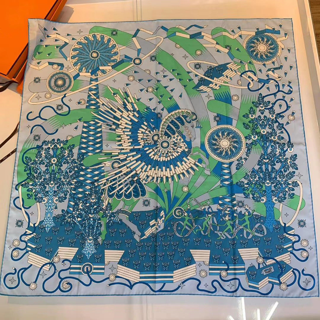 Handmade Hemming Twill Silk Printed Shawl