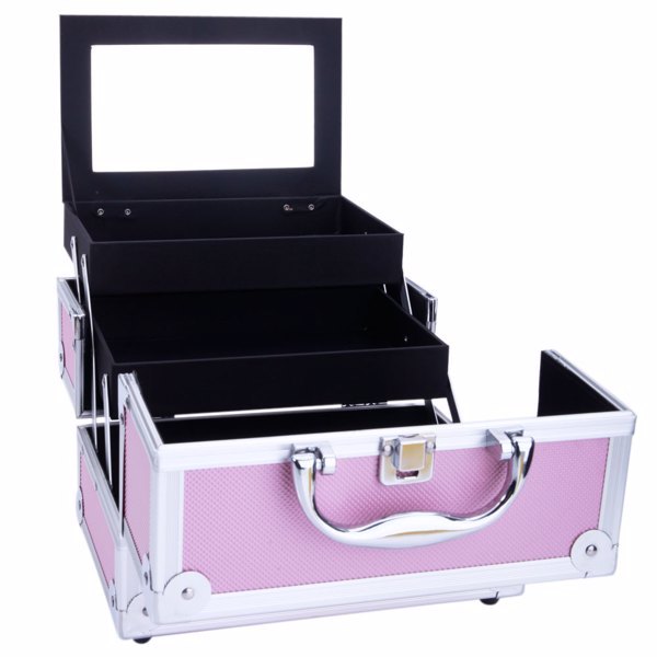Handheld Top Double Opening Aluminum Alloy Makeup Case With Mirror
