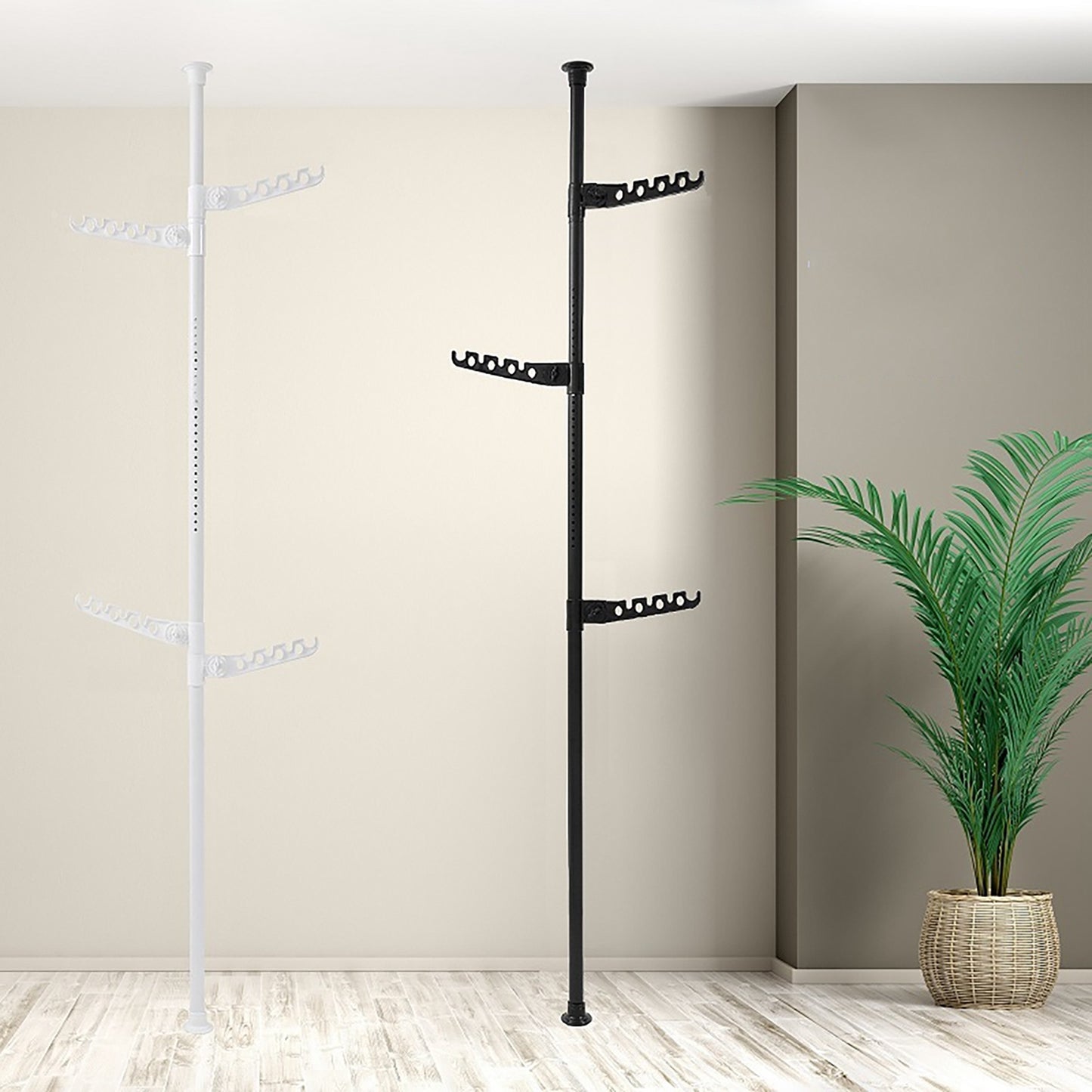 Extra Long Clothes Hanger With The Top Relying On The Ceiling And Nuclear Floor