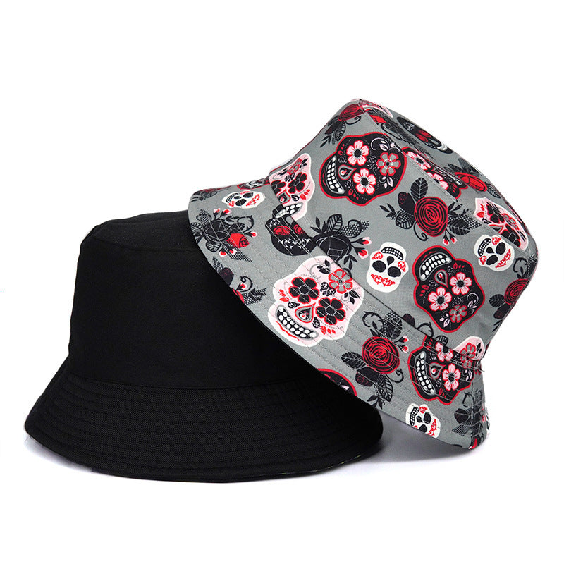 Rose Skull Bucket Hat Summer Printing Men And Women Bucket Hat Tide