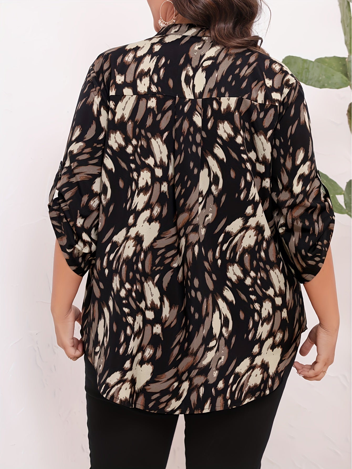 Women's Plus Size Fashion Print Summer Casual Elbow Sleeve Outgoing Top