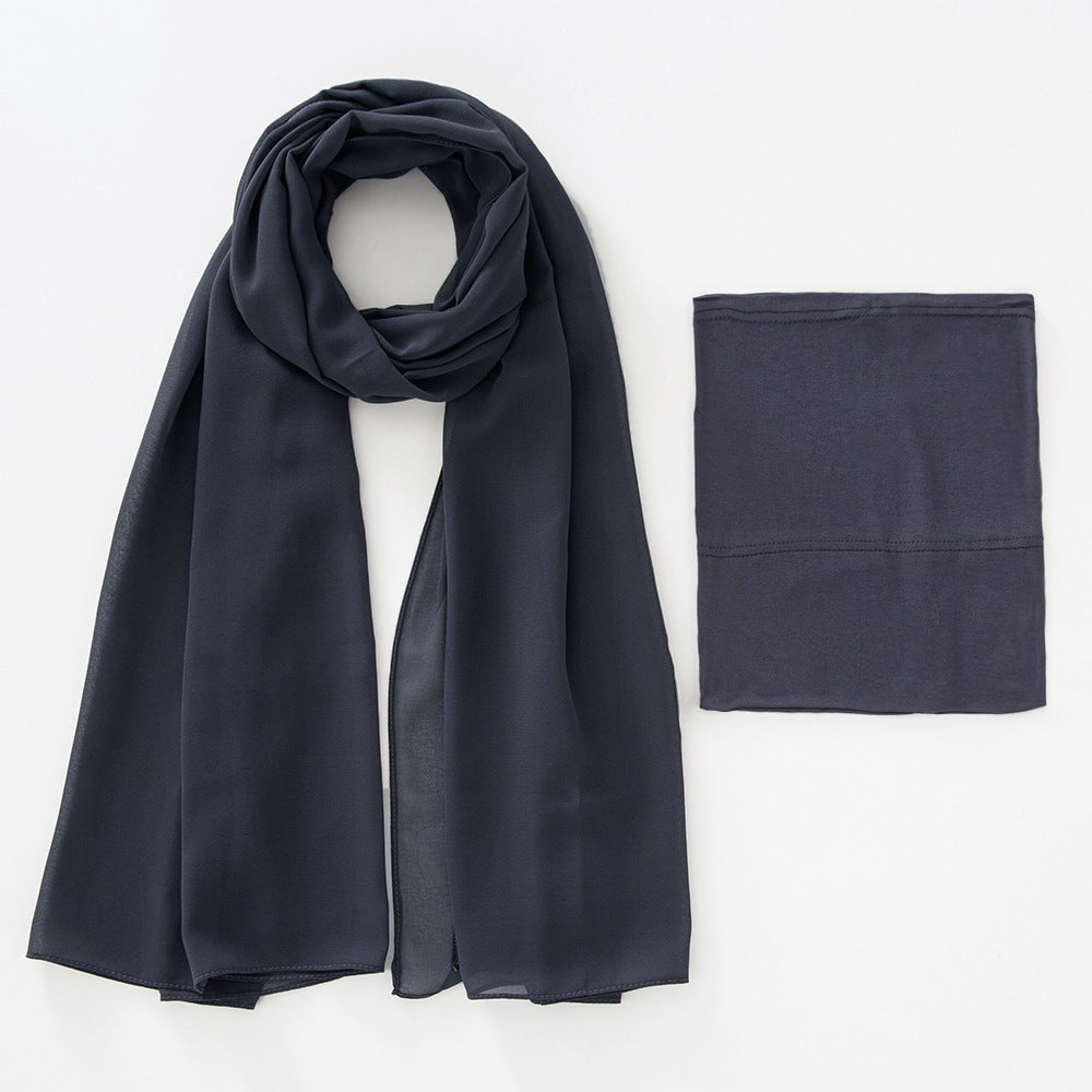 Modal Breathable Elastic Bucket Hat With Pearl Chiffon Scarf Headcloth