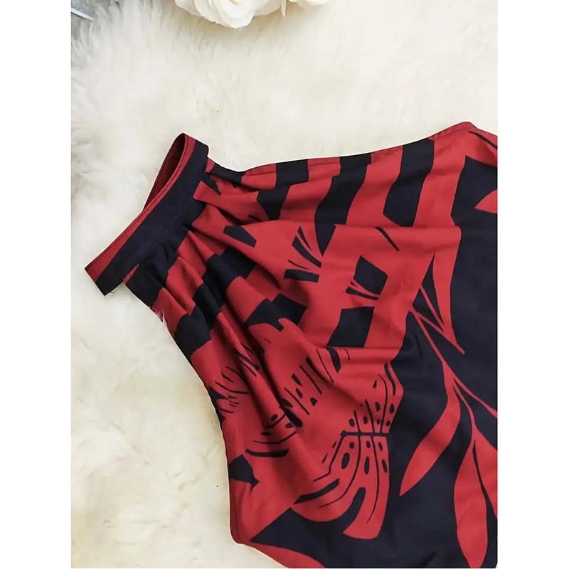 Women's 2 Piece Outfits Plants Graphic Print Crop Halter Top And Wide Leg Pants Set