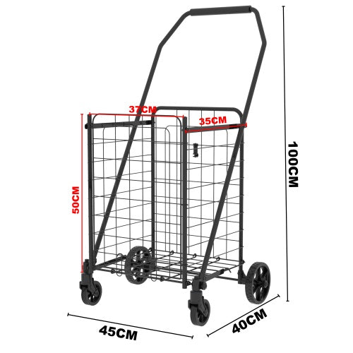Shopping Cart With Open Door,Grocery Cart On Wheels, Foldable Utility Shopping Carts With Double Basket And 360  Rolling Swivel Wheels For Groceries Laundry