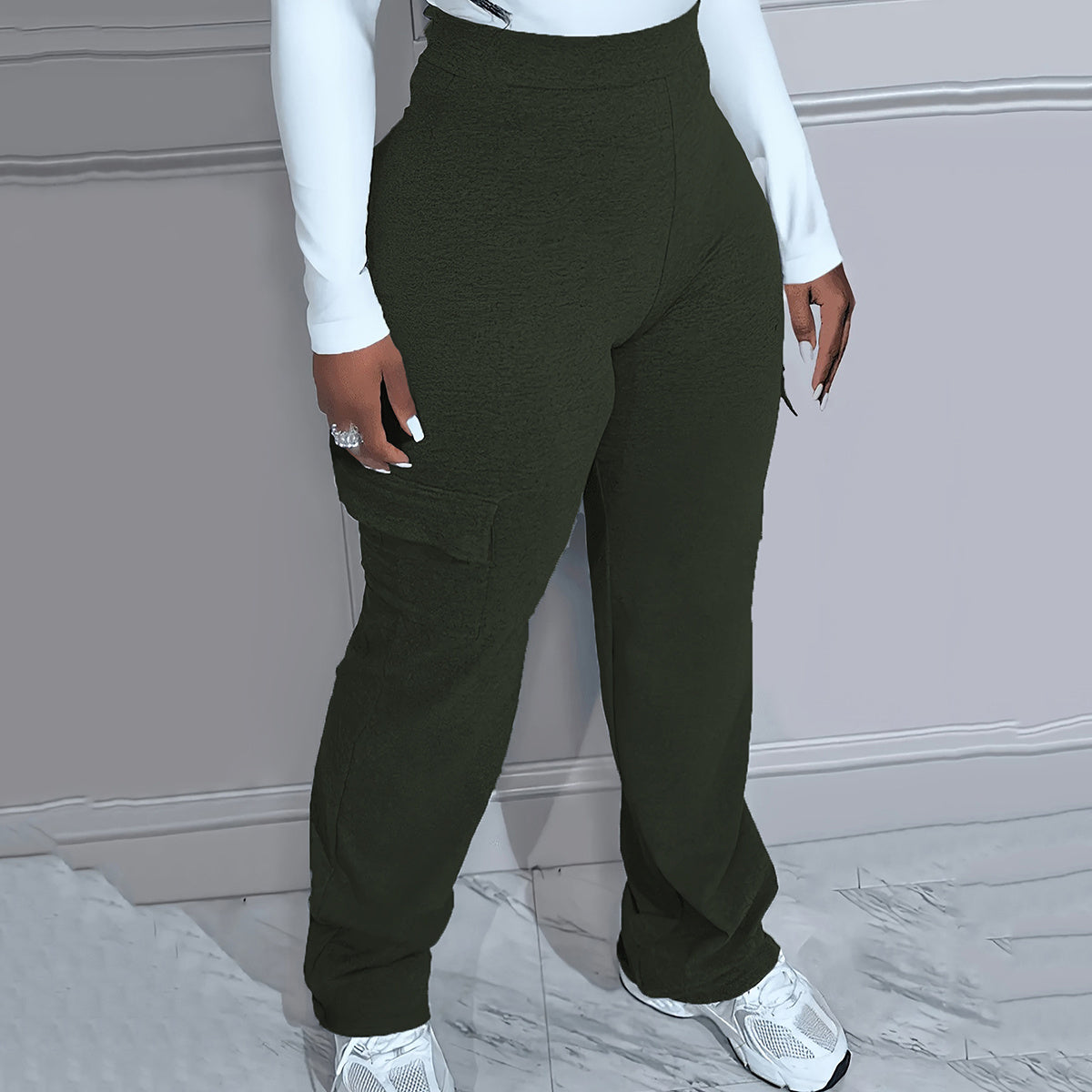 Large Size Autumn And Winter Solid Color Simple Workwear Knitted Women's Trousers