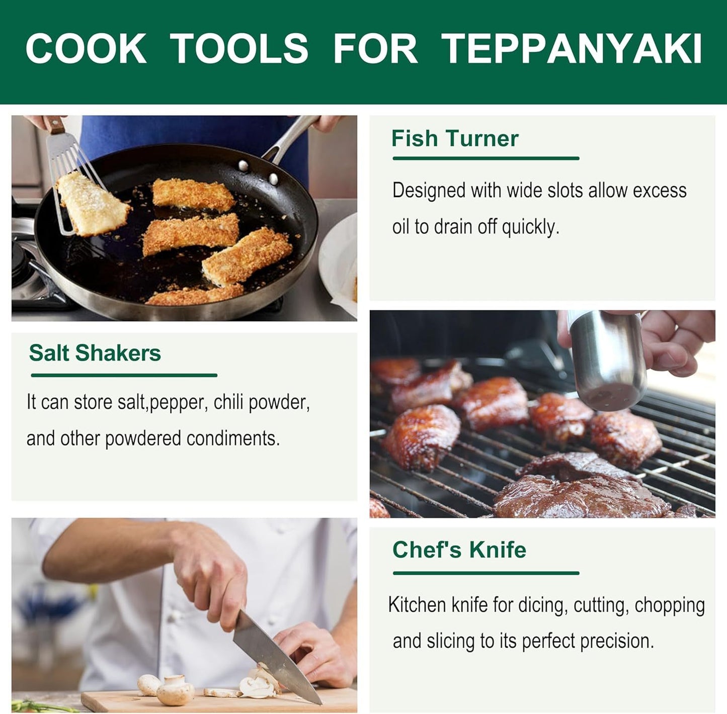 Grilljoy Griddle Accessories Set With Robust Plastic Handle, All-in-One Griddle Tools Kit For Flat Top Grills Teppanyaki Hibachi, Stainless Steel Grill Spatula Kit For Outdoor Camping Grilling