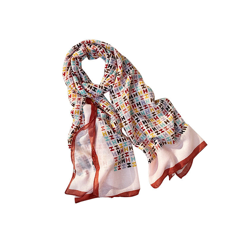 Printed Silk Scarf Women's Fashion Rolled Cotton And Linen Silk