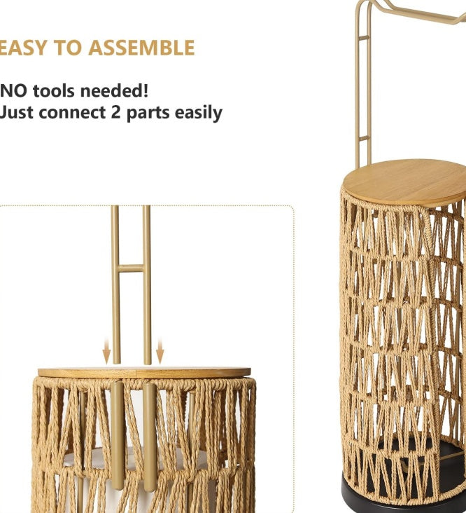 Freestanding Toilet Paper Holder With Storage,3 Rolls Of Tissue Holder For Bathroom,Handmade Woven Toilet Paper Roll Holder Stand