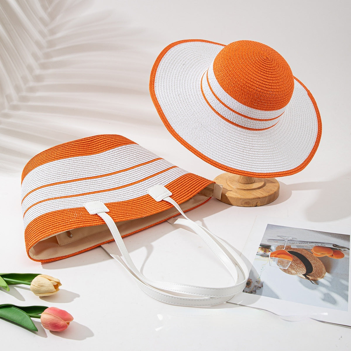 Straw Hat Bag Two-piece Set Sunshade Seaside Vacation