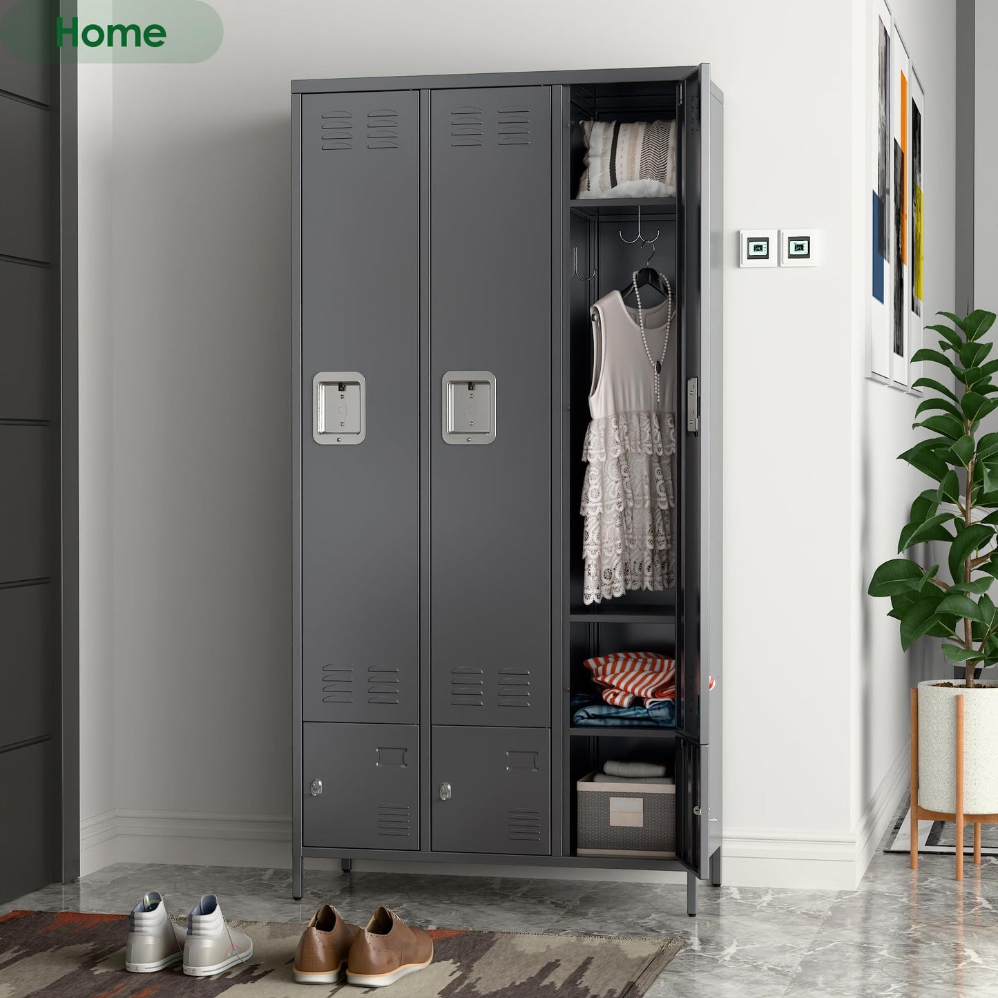 Metal Storage Locker With 3 Big Doors & 3 Small Doors, Lockers For Employees With Hooks For School Garage Office Gym Bedroom,Assembly Required,Dark Grey