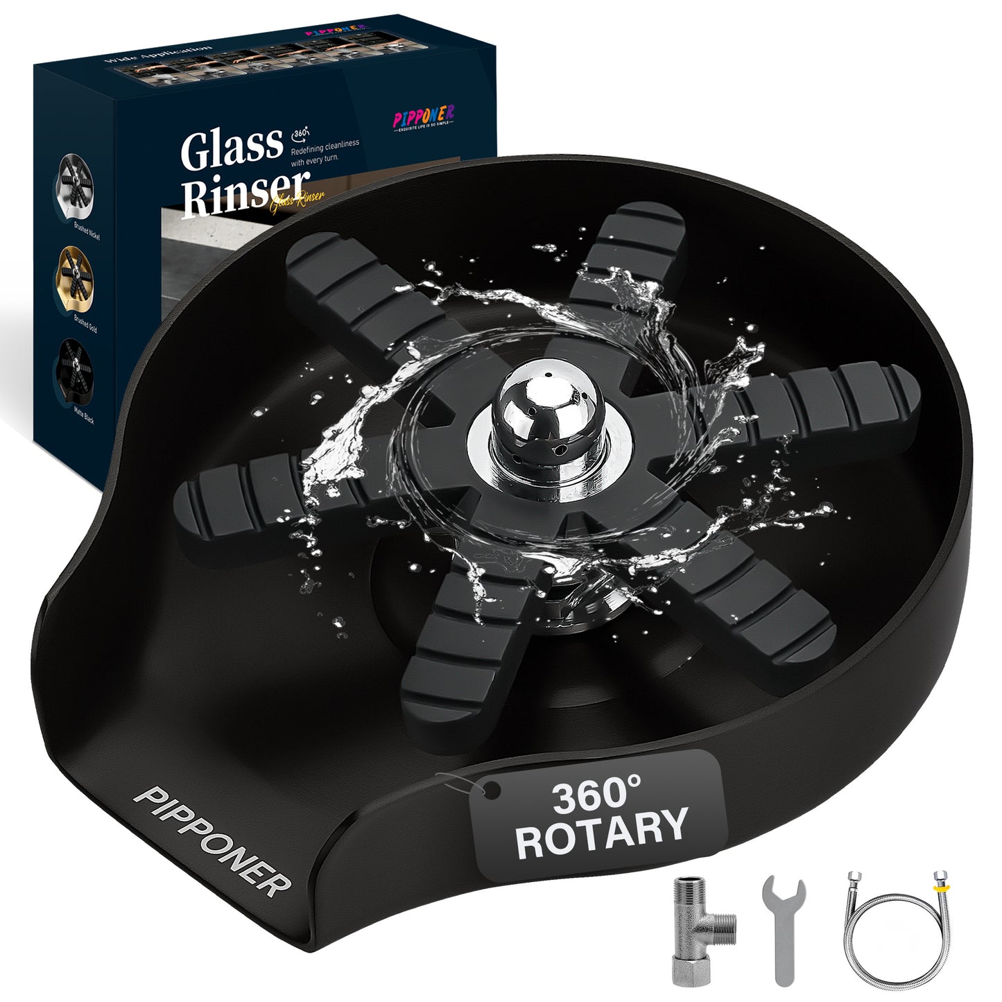 PIPPONER Glass Rinser For Kitchen Sink, Upgrade 360 Rotating High Pressure Jet Glass Rinser, 5-inch Stainless Steel Cup Washer, Cup Rinser Sink Attachment For Home And Commercial