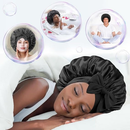 Satin Round Cap Bow Elastic Wide-brimmed Ribbon Nightcap