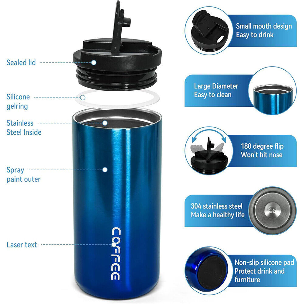 Thermal Travel Coffee Mug Cup Hot Warm Insulated Drinks Thermal Flask UK