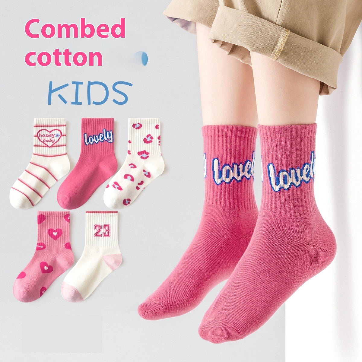 Girls' Pure Cotton Deodorant Mid-calf Socks