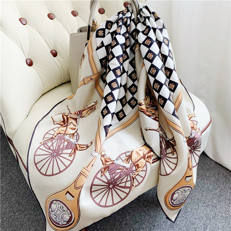 Classic Carriage Silk Twill Large Square Scarf Shawl Elegant Temperament