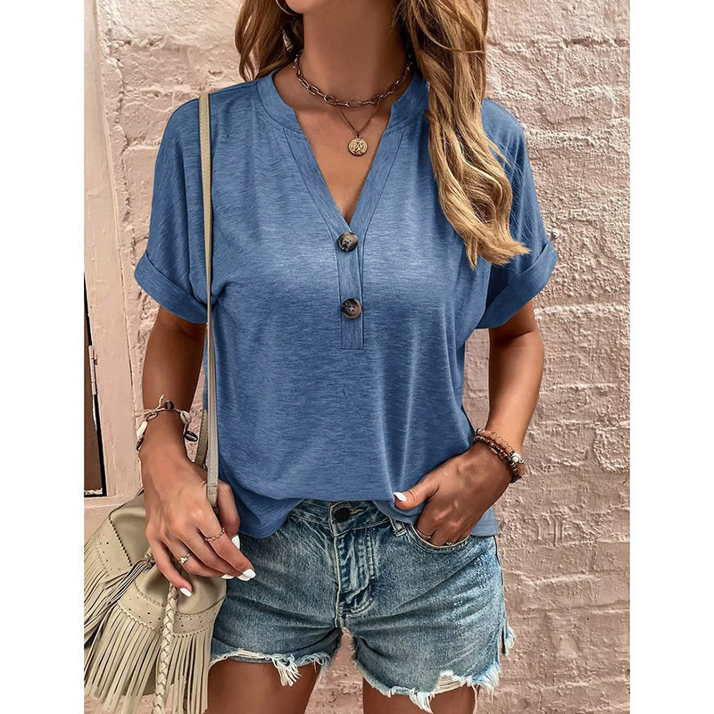 Womens Summer Shirts Short Sleeve Button Down V Neck Business Casual Tunic Tops