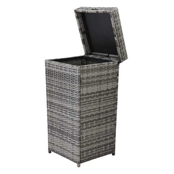 Gray Gradient Woven Rattan Trash Can With Top Cover