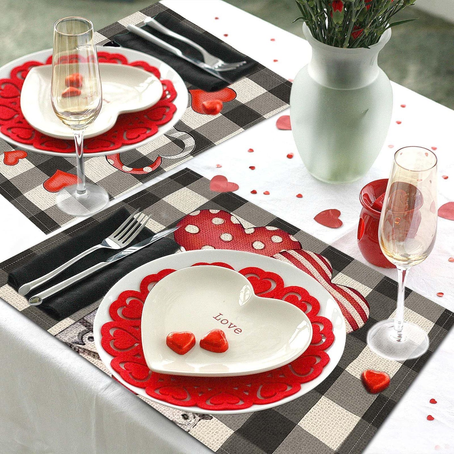 Valentines Day Placemats Set Of 4, 17x12.5 Inches With Gnomes And Hearts Pattern For Holiday Parties And Family Gatherings,Amazon Is Banned