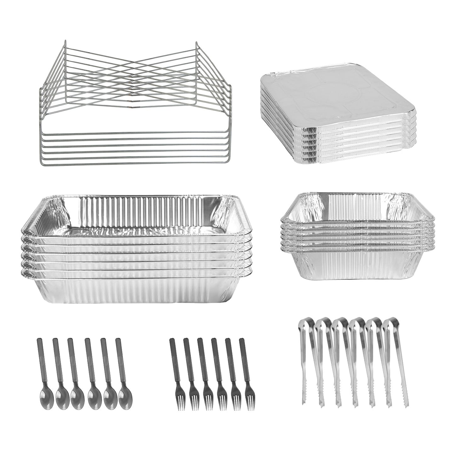 42Pcs Serve 6 Guests Disposable Chafing Dish Buffet Set Chafing Servers With Covers Spoons Forks Tongs Full-Size Pans Food Warmers For Parties Events Catering Supplies With Utensils And Lids