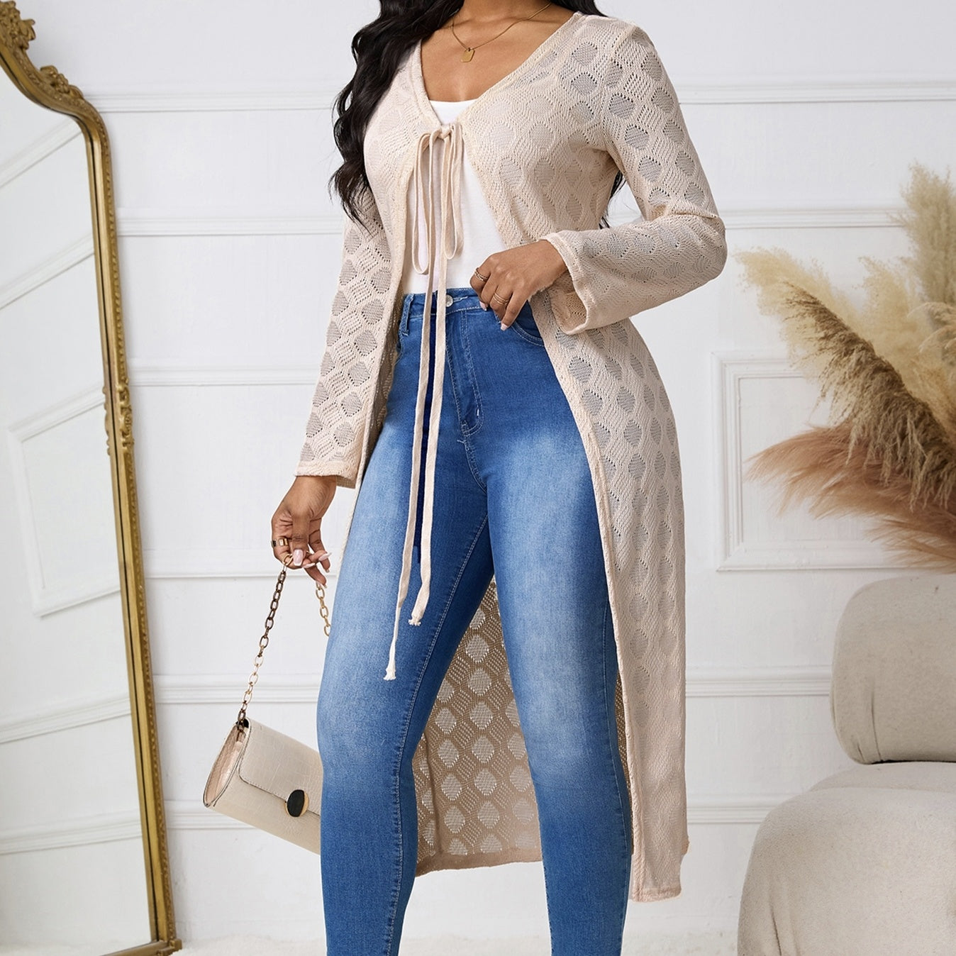 Women's Solid Color Lace Up Long Sleeved Shirt