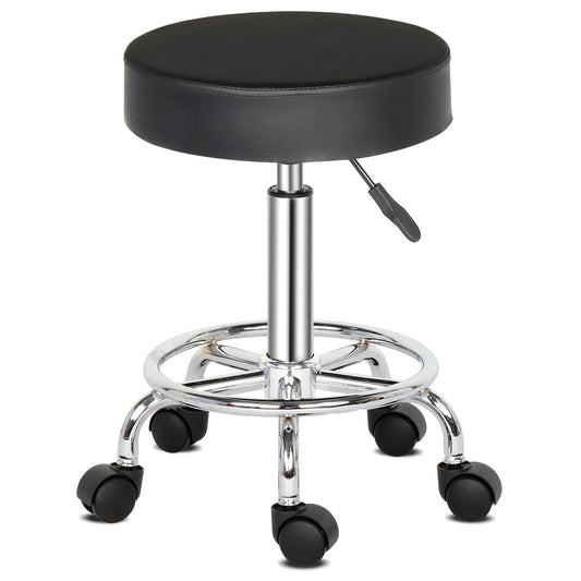 Semi-PU Leather SGS Certified Air Bar Shaped Cotton 8cm Thickness Nylon Wheel 150kg Black Technician Stool Round Cushion