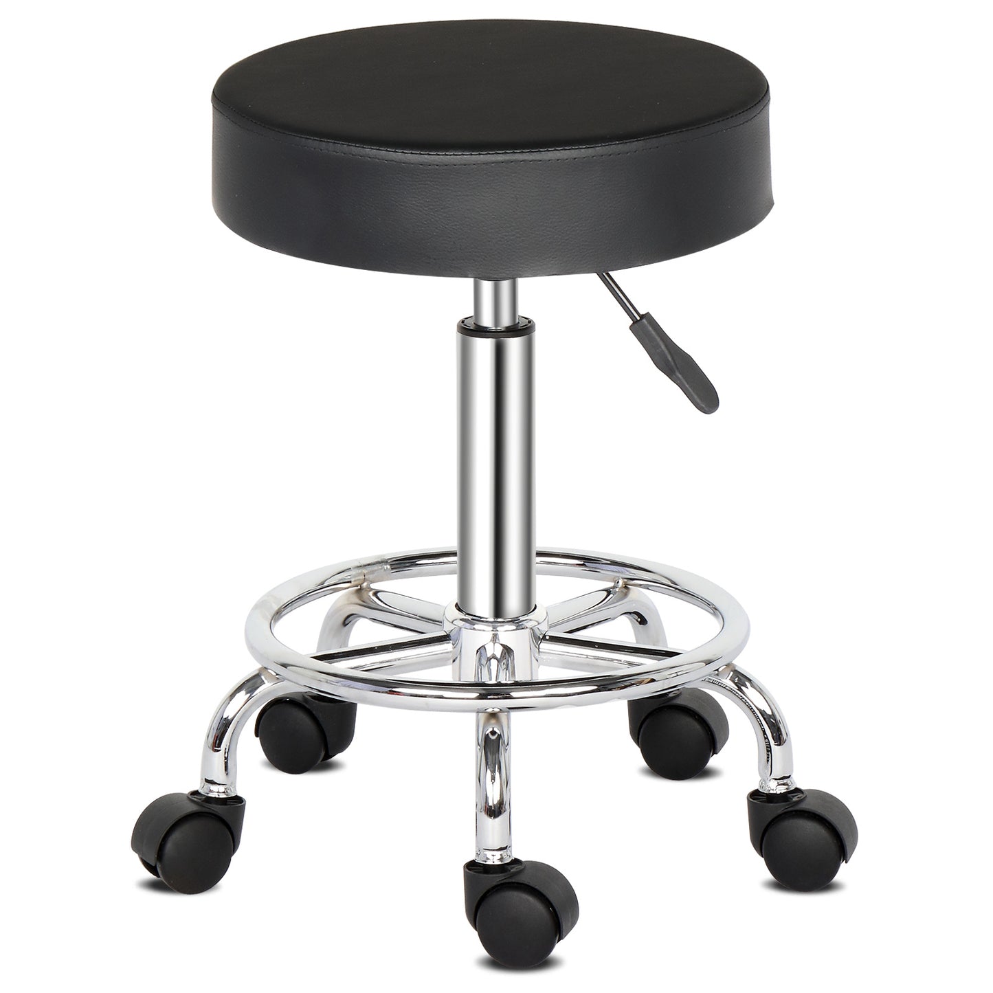 Semi-PU Leather SGS Certified Air Bar Shaped Cotton 8cm Thickness Nylon Wheel 150kg Black Technician Stool Round Cushion