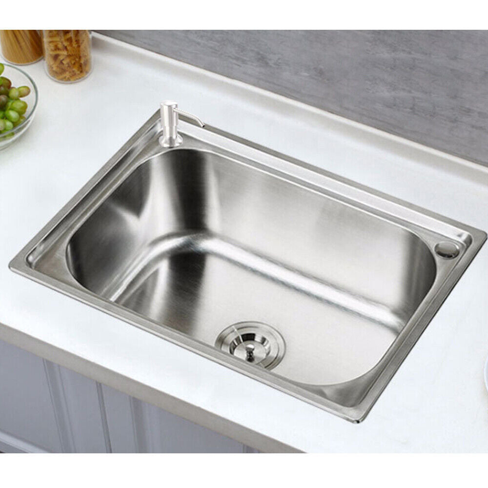 Stainless Steel Single Bowl Square Kitchen Laundry Washing Sink Plumbing Waste