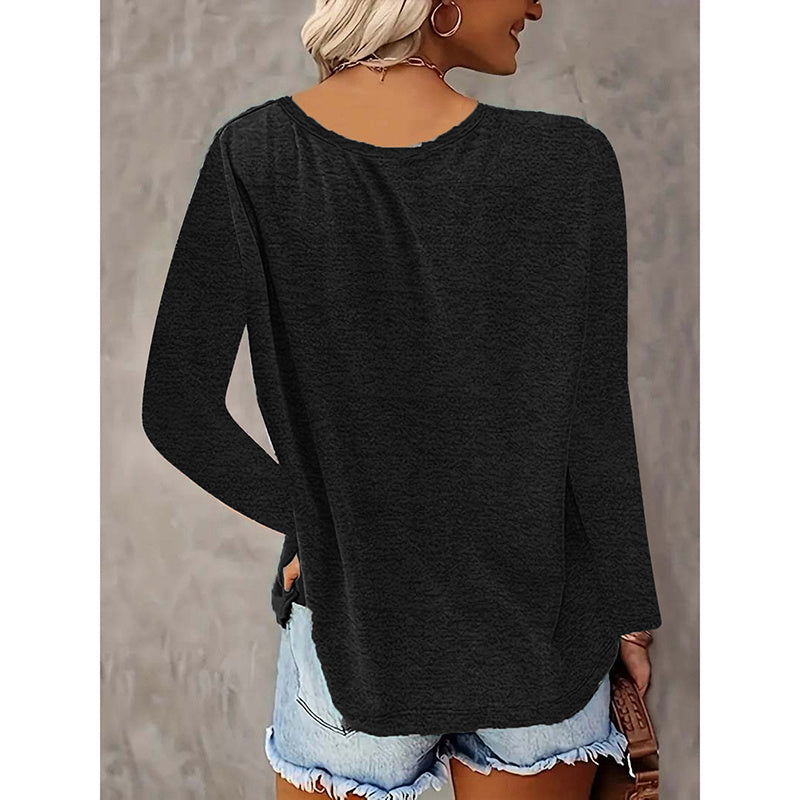6 Pack Women's Long Sleeve T-Shirts, Loose Fit V Neck Tunic Tops Casual Solid Basic Tee Shirts