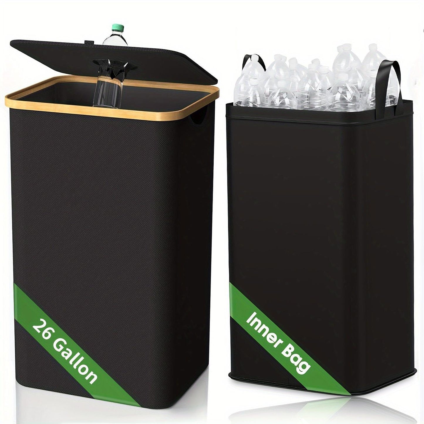 Kitchen  Recyclable Trash Can 26 Gallons Removable Reusable Inner Bag With Lid Bottle Plastic Waste Kitchen Trash Can