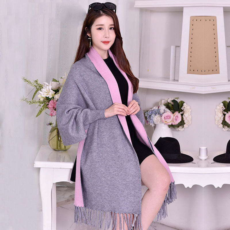 Big Cape Double-sided Shawl Scarf With Sleeves