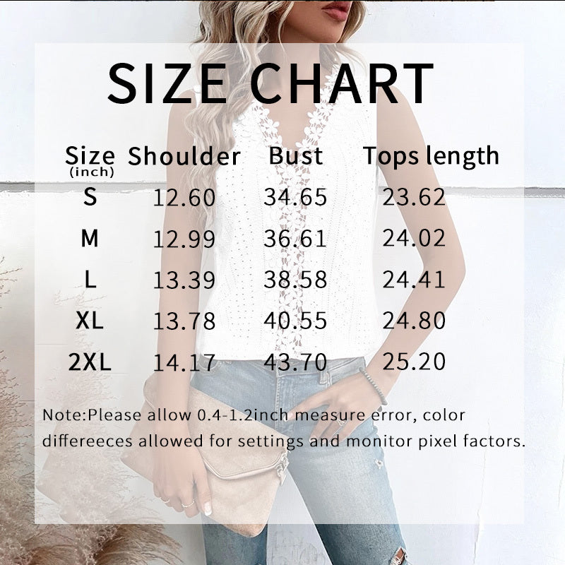 Women's Floral Lace Trim V Neck Tank Top Casual Hollow Out Sleeveless Eyelet T Shirt