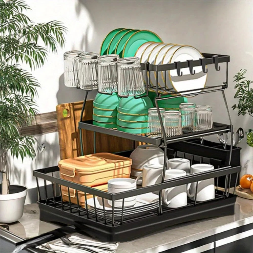 3 Tier Dish Racks For Kitchen Counter - Automatic Drainage Large Dish Drying Rack - Rust Proof Dish Drainers For Kitchen Counter