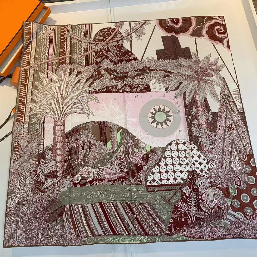 Handmade Hemming Twill Silk Printed Shawl