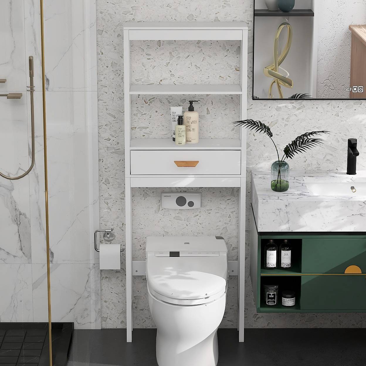 Over-the-Toilet Storage Cabinet With One Drawer Saver Bathroom Rack