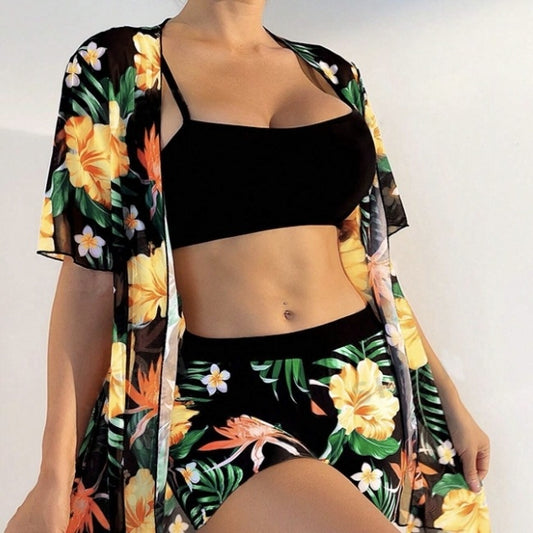 Women's Beach Pants Set With Floral Print Loose Shirt Top And Pants Two-piece Set
