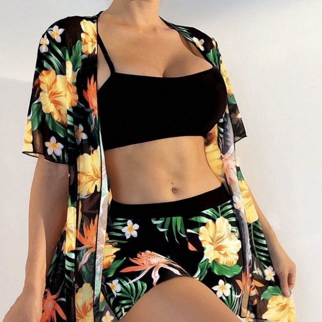 Women's Beach Pants Set With Floral Print Loose Shirt Top And Pants Two-piece Set