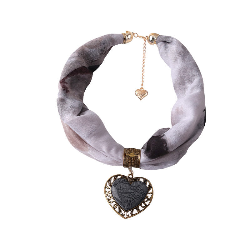 Ethnic Peach Heart Jewelry Necklace Scarf Female