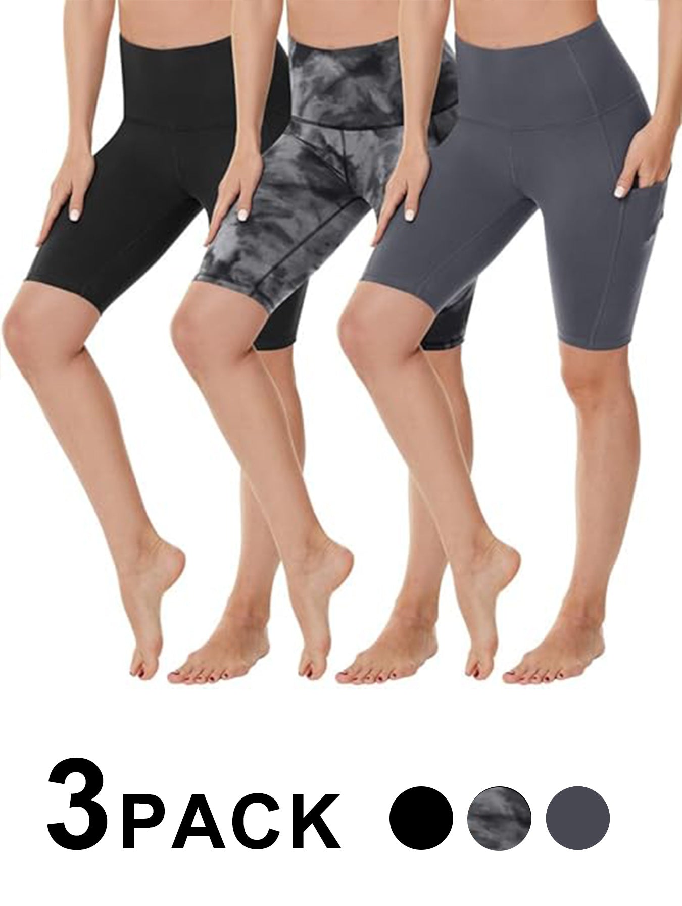 Yoga Pants - 5 Minutes High Waist 3 Pairs Of Black, Black Tie-dye, Dark Gray