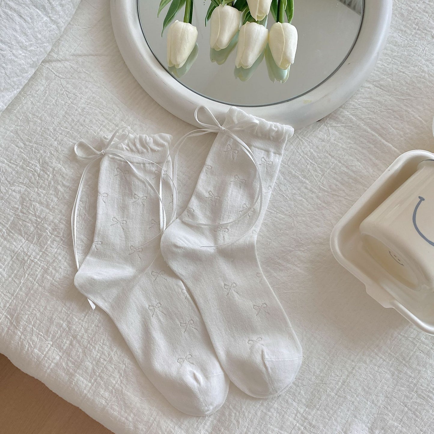 Thin Mesh Breathable Bunching Socks Children Cute Girl Bow Cotton