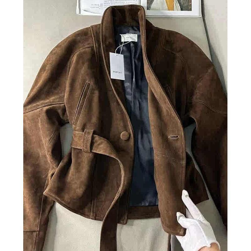 Brown Waist-tight Short Coat Windbreaker