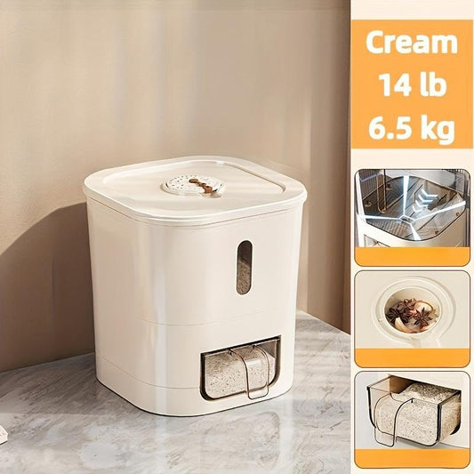 Automatic Rice Dispenser With Cup, Large Capacity Moisture-proof And Insect-proof Sealed Rice Storage Container, Suitable For Rice, Grains, Flour, Pet Food And Other Kitchen Supplies, Holiday Decorati