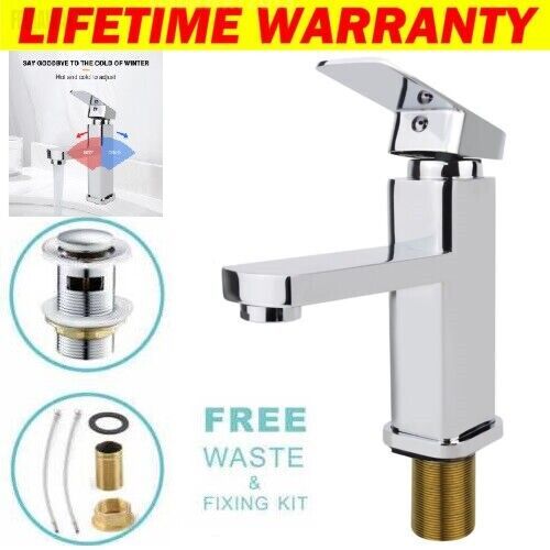 New Modern Waterfall Bathroom Tap Basin Sink Mono Mixer Chrome Cloakroom  Waste