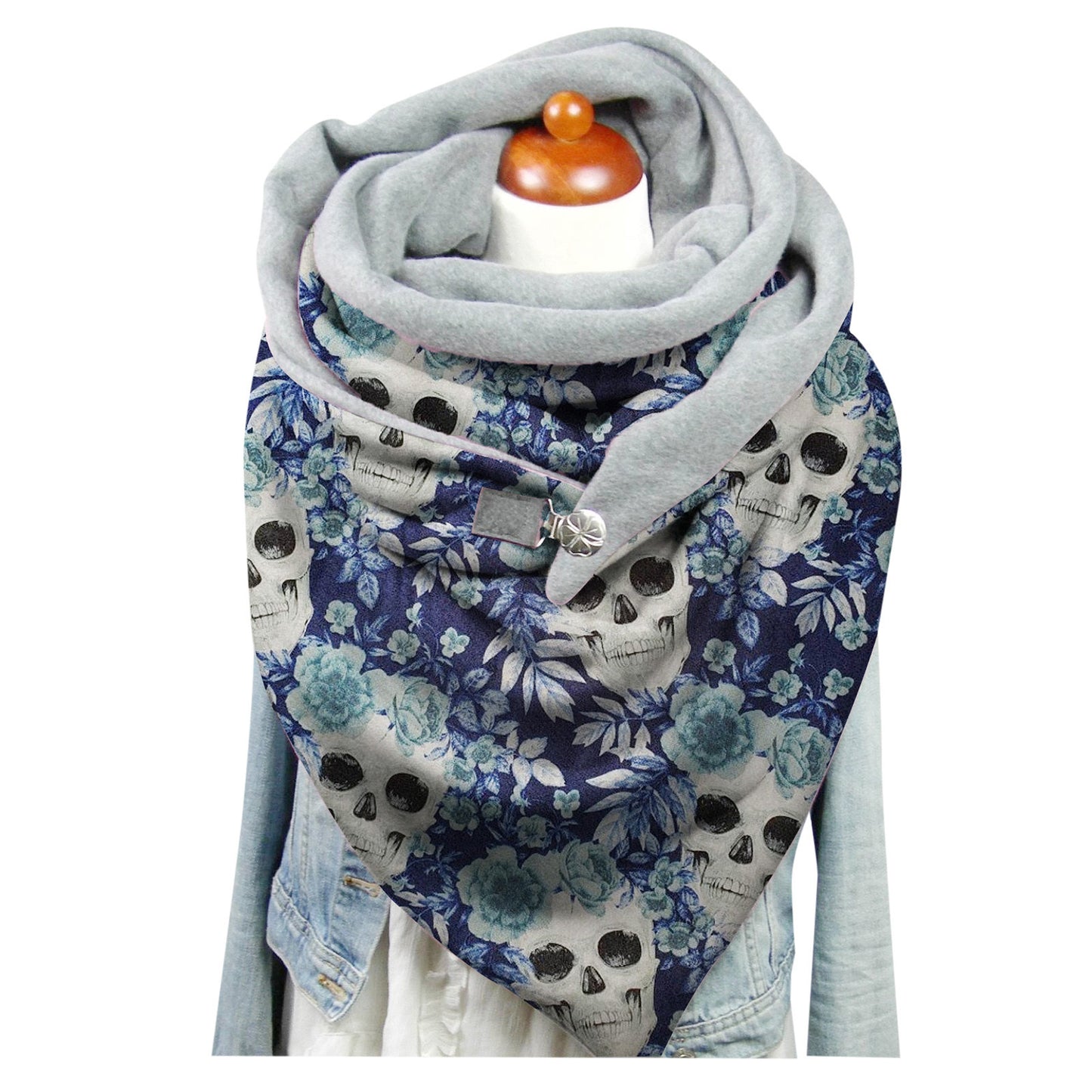 Female Plush Skull Print Long Halloween Button Bib